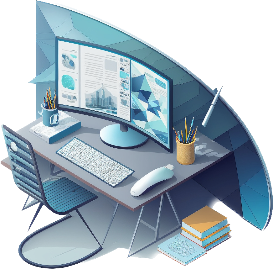 Illustrazione scrivania di un web marketer
